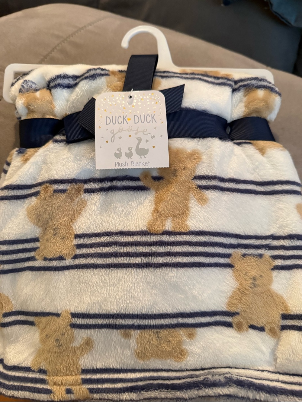 Duck Duck Goose Navy & Tan Bear Plush Kids Blanket